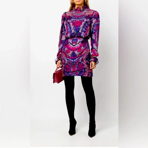 saloni purple dress Saloni Silk-Blend Devor Polka Dot Jacqui B Midi Dress in Purple
